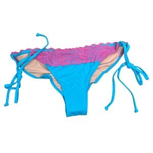 Doll Swimwear Lanai Aqua & Pink Lace Classic Band Bikini Bottom- NWT